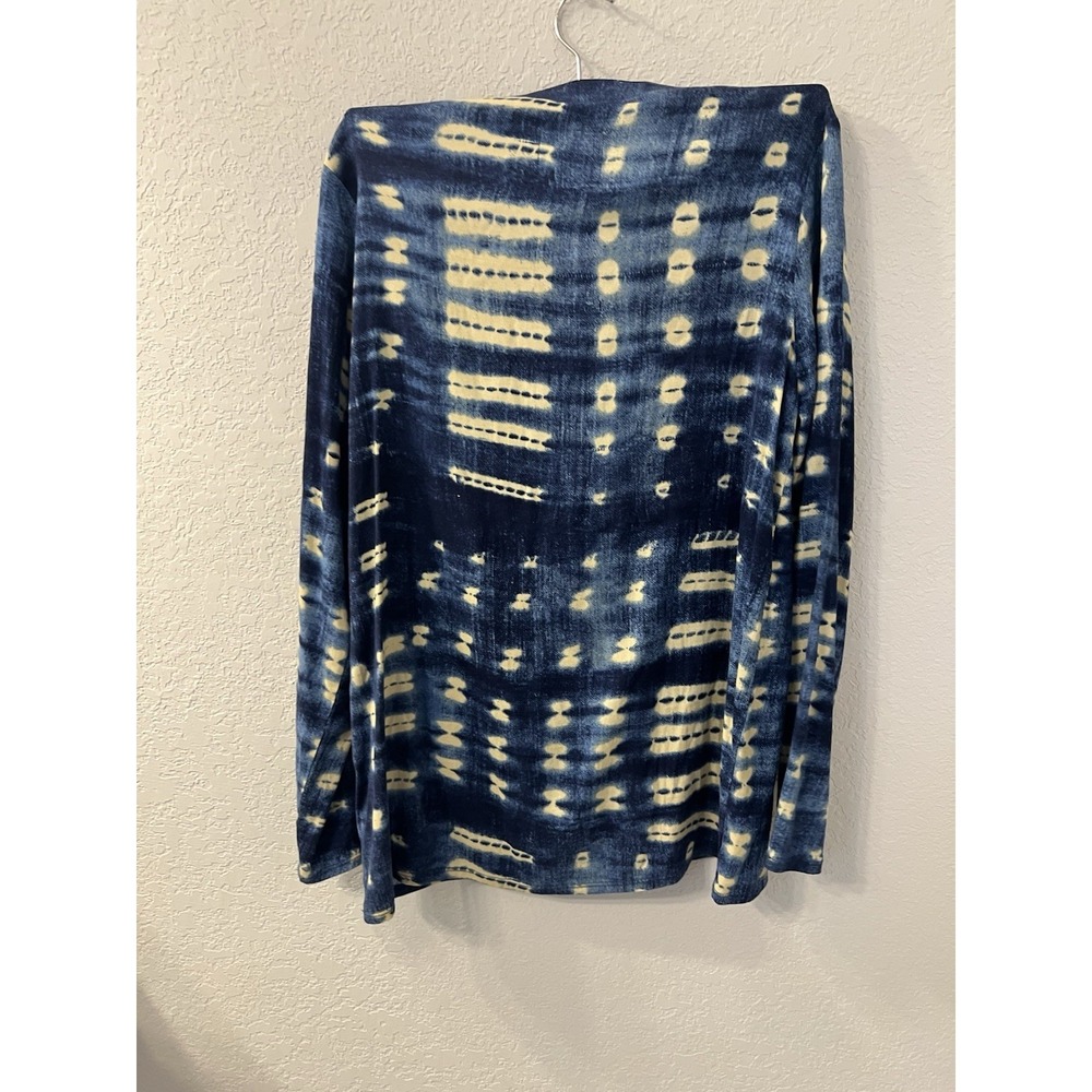Chaser Beachy Bohemian Blue Tan Tie Up with Tassles Blouse S - Picture 2 of 6